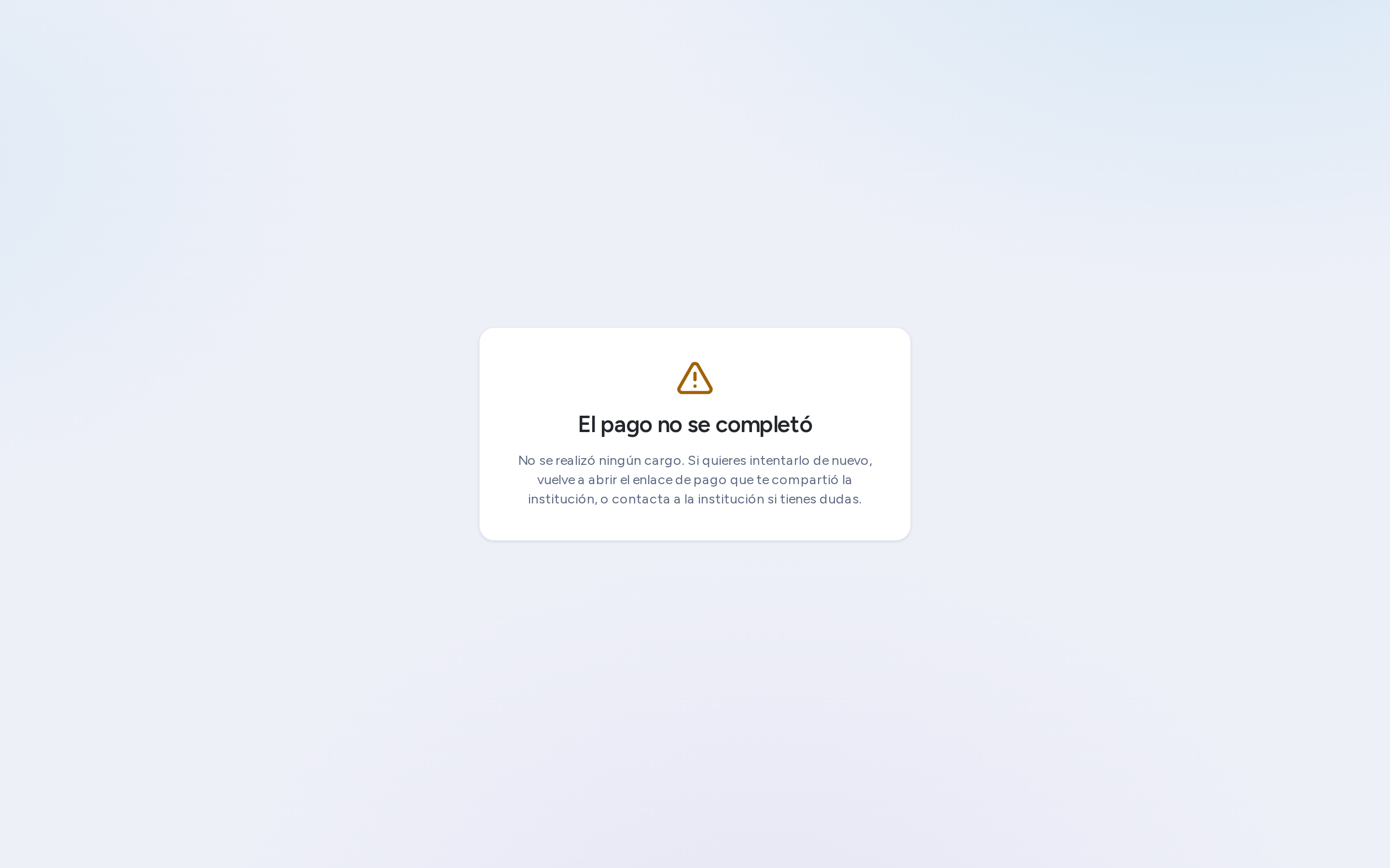 La pantalla de pago cancelado del portal.